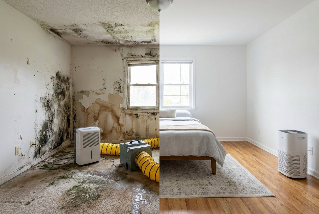Before and after mold testing & lab reporting in Fair Lawn two-story residence bedroom