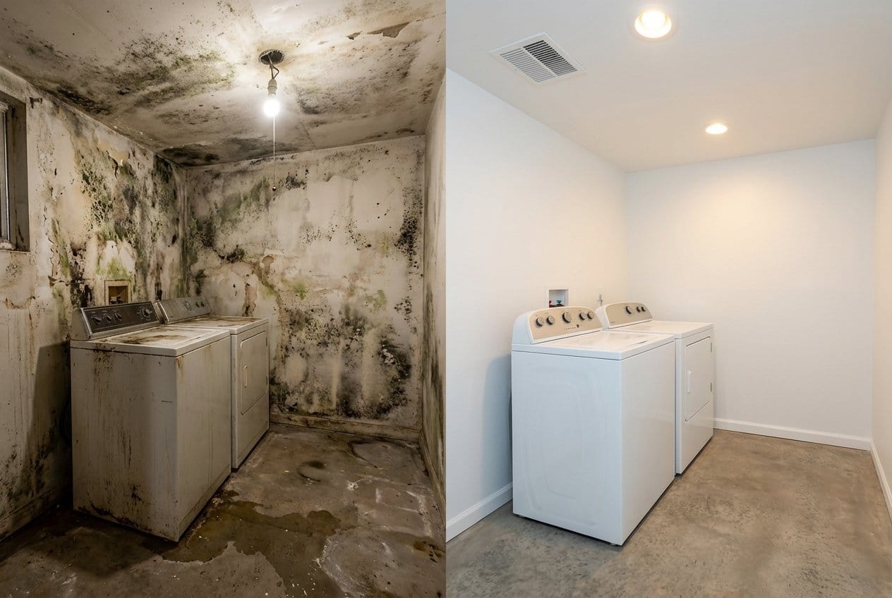 Black Mold Removal restoration — laundry room of contemporary home in Fair Lawn, NJ