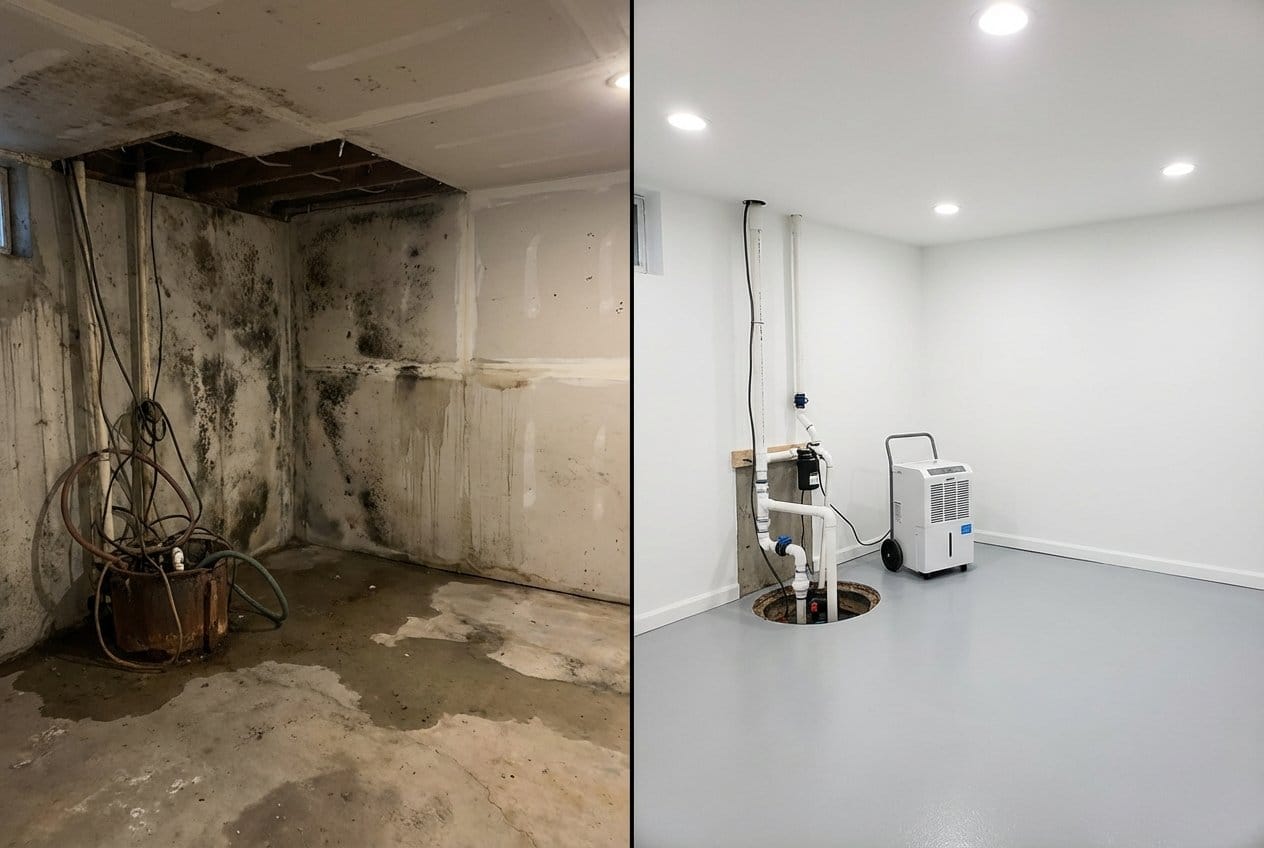 Attic & Crawl Space Mold Removal before and after in finished basement, Fair Lawn NJ