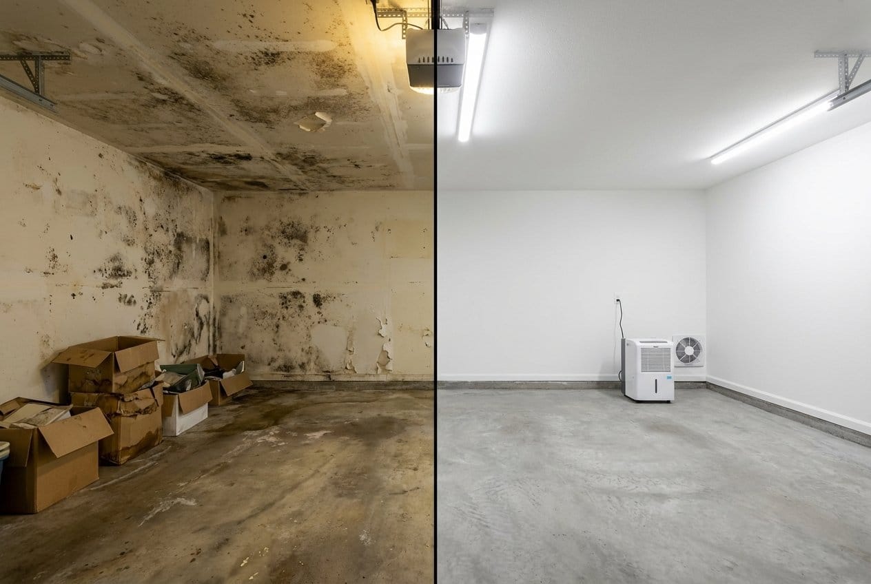 Post-Remediation Cleaning & Clearance before and after in garage, Fair Lawn NJ