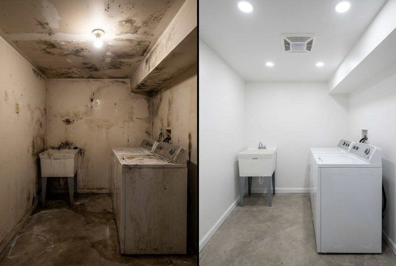 Odor Removal & Disinfection restoration — laundry room of Cape Cod house in Fair Lawn, NJ