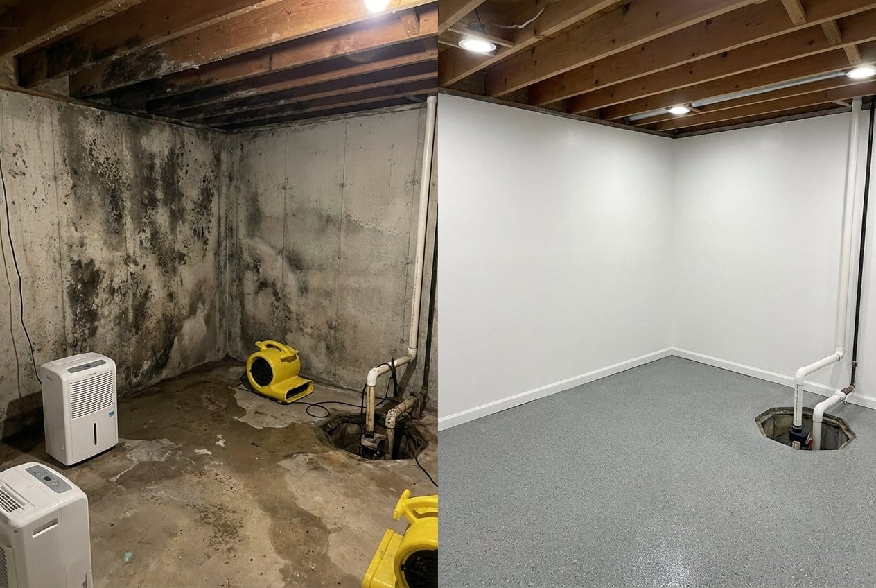 Fair Lawn Mold Removal residential basement restoration before and after in Fair Lawn