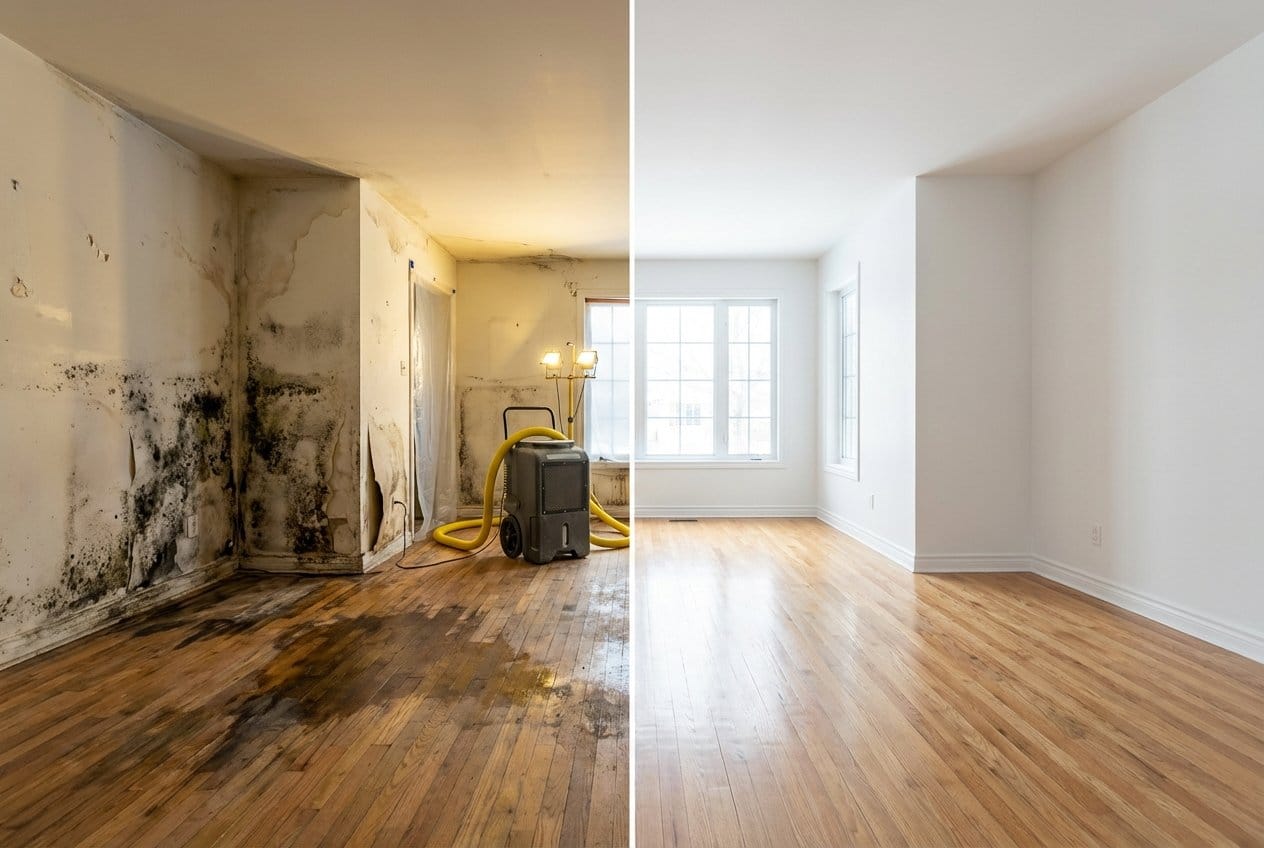 Fair Lawn Mold Removal living room restoration before and after in Fair Lawn