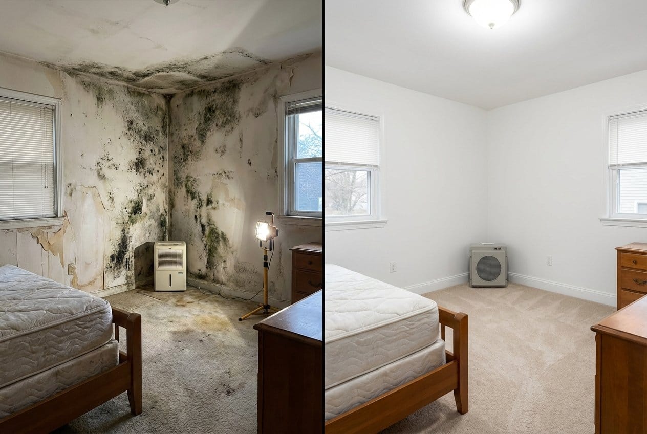 Fair Lawn Mold Removal bedroom restoration before and after in Fair Lawn